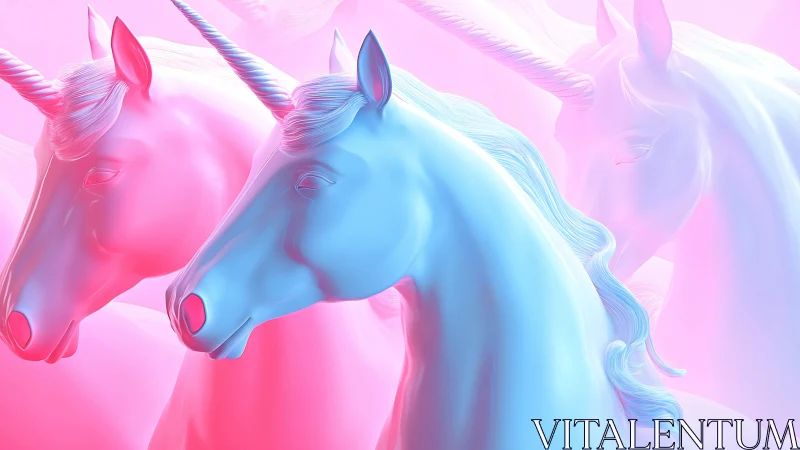 Chromatic 3D unicorn busts rendered in neon pastel gradients