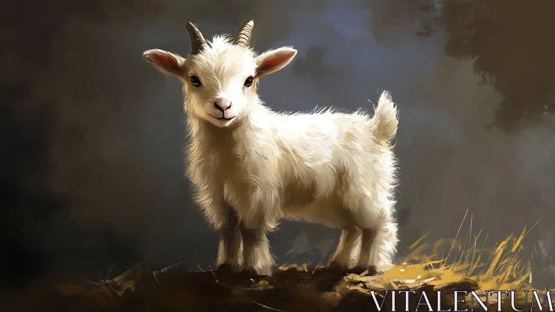Textured digital study of a white baby goat in side lighting.