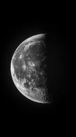 Half moon drifting in velvet night with quiet silver light.