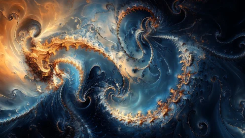 Warm and cool cosmic swirls dancing in a dreamy sky.