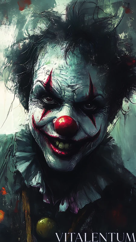 Grinning midnight jester with smeared nightmare laughter.