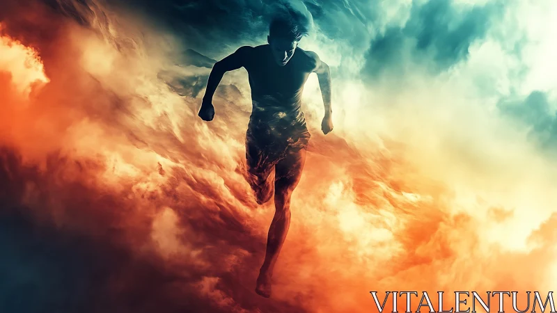 Runner in glowing clouds chasing the edge of possibility.