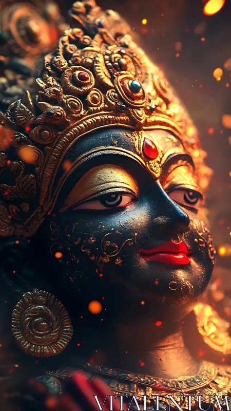 Gilded deity portrait rendered with high-contrast digital lighting