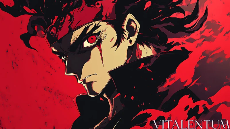 Fierce anime warrior in crimson inferno portrait profile.