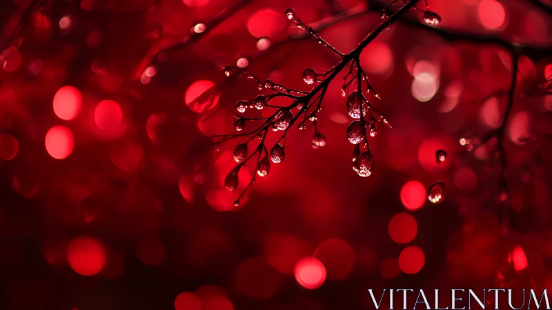Macro optical study of wet branch bokeh in red spectrum.