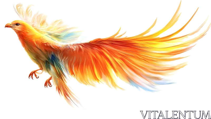 Majestic fiery phoenix in flight, digital fantasy art style.