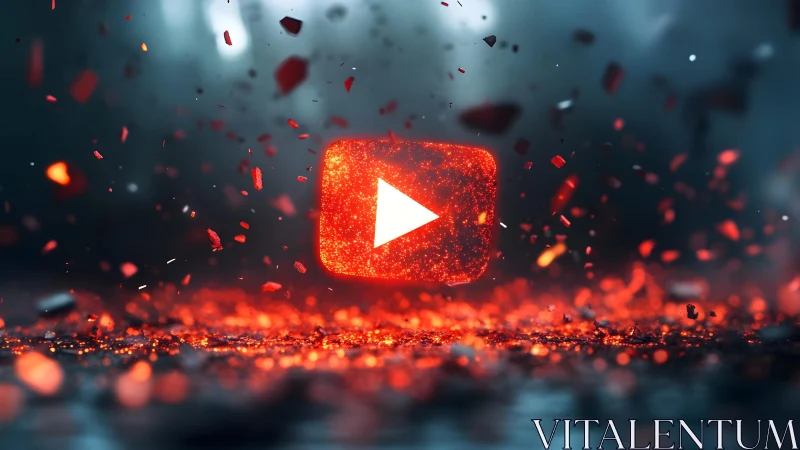 Vibrant YouTube Play Button in a Dynamic Digital Explosion.