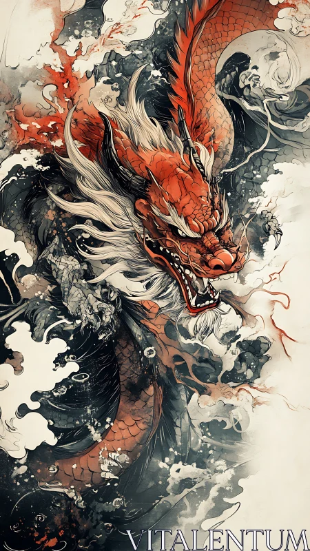 Hydrodynamic crimson dragon vortex in ink-splashed turbulence.