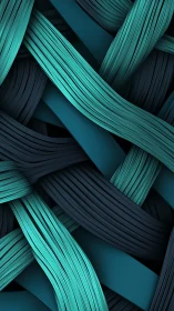 Teal and navy intertwined ribbon strands in close abstract view.