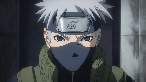 Silver-haired masked ninja studies the silence between shadows