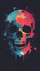 Vibrant neon skull portrait merges decay with glowing color