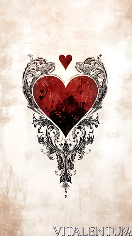 Ornamental Heart with Baroque Flourishes and Grunge Texture Overlay