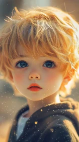 Golden-Haired Child Glows with Peaceful Innocence
