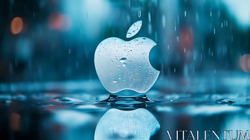 Crystal apple logo shimmers in cinematic electric rainstorm.