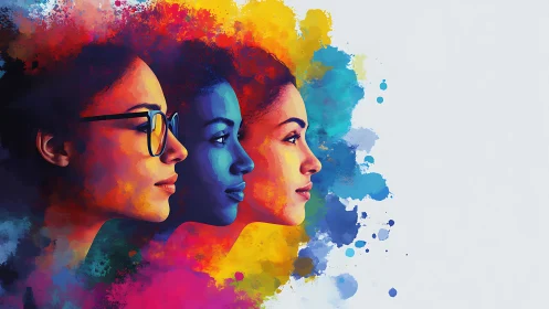 Vibrant Portraits of Women in Watercolor Splash Digital Art.