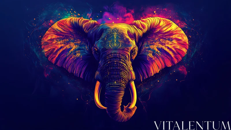 Neon elephant portrait glows with vibrant cosmic color