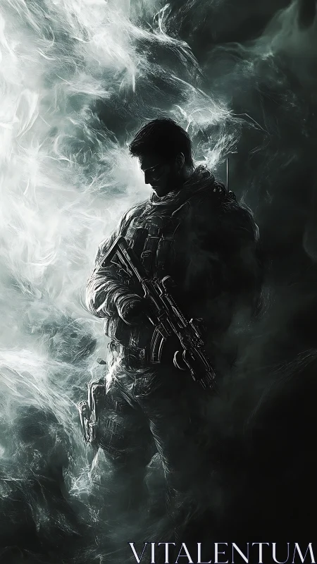 Lone tactical guardian standing in swirling ghostly light.