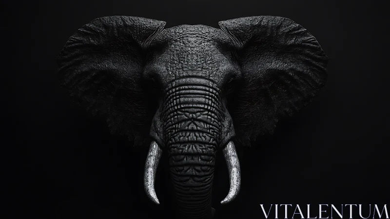 Monochrome elephant portrait with metallic tusk highlights.
