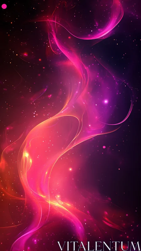 Luminous pink nebula ribbons swirling in cosmic darkness.
