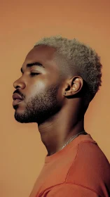 Profile portrait captures calm man against warm backdrop