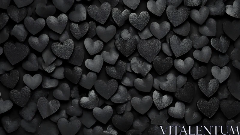 Black Textured Heart Forms Arranged in Dense Composition