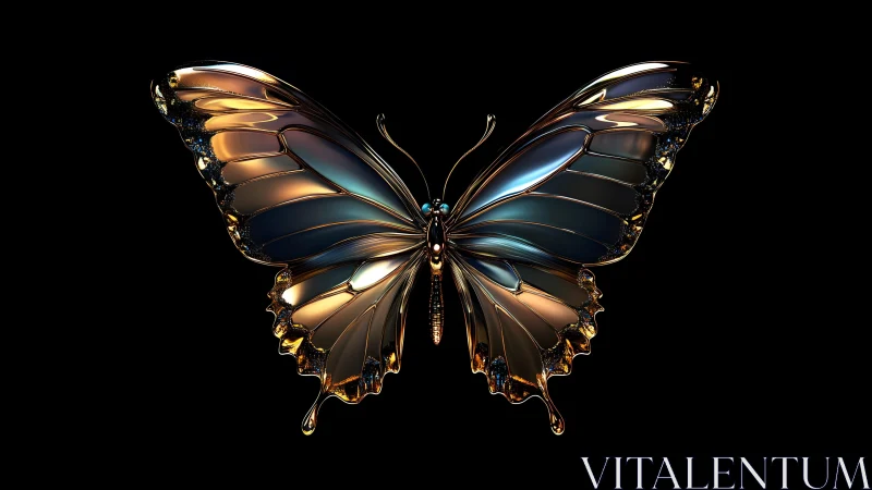 Metallic Butterfly Artwork with Shimmering Wings on Black Background. Metallic Butterfly Artwork with Shimmering Wings on Black Background.
