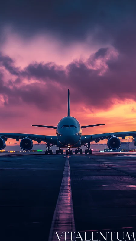 Sunset runway crowns a waiting wide body like a sky monarch