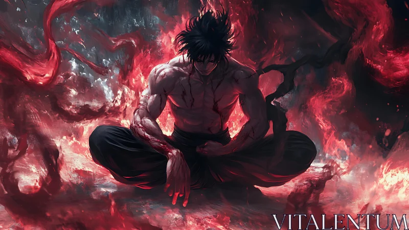 Storm of inner fire around a meditating warrior&rsquo;s heart.