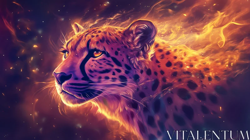 Leopard with Fiery Aura and Golden Flame Effects.