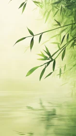 Whispering bamboo drifts above mist-softened jade water.