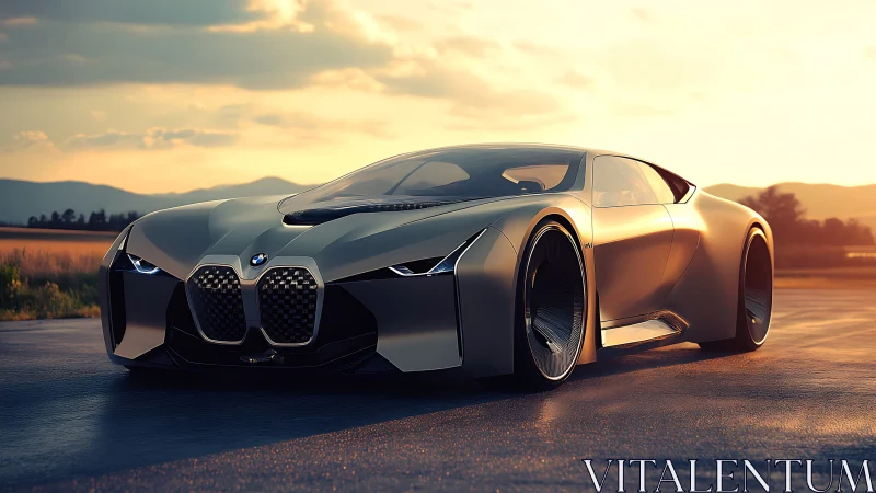 Low-slung BMW concept coupe with sculpted aero body at sunset