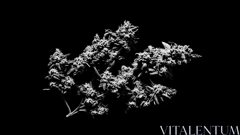 Monochrome botanical cluster isolated on deep black field