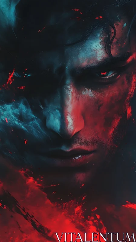 Male face in red and blue contrasted digital portrait.