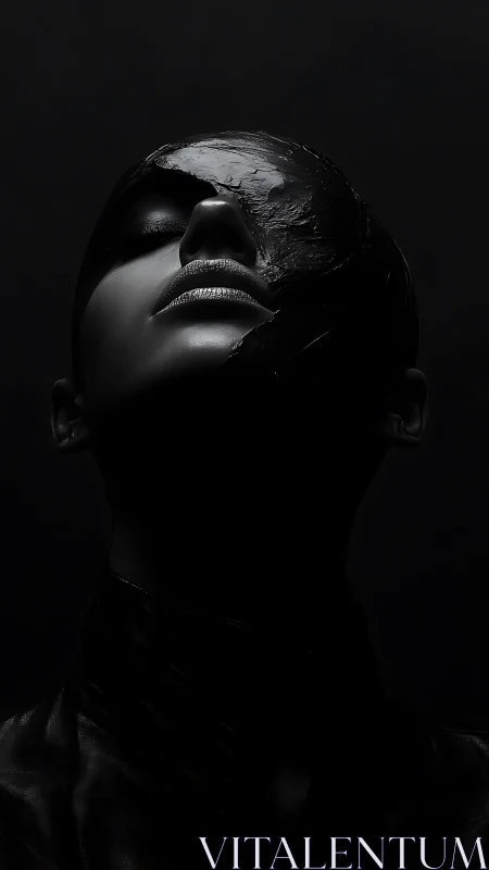 Shadowed portrait lifts a painted face into stark darkness