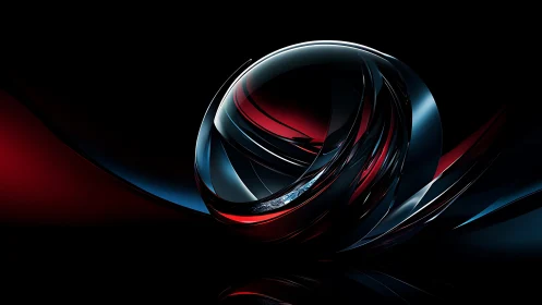 Futuristic Abstract Sphere with Metallic Red and Blue Highlights.