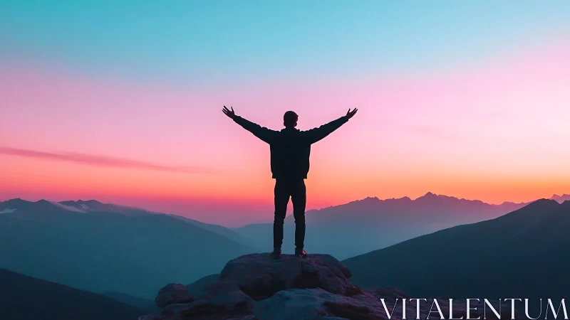 Sunrise summit silhouette greeting the painted horizon.