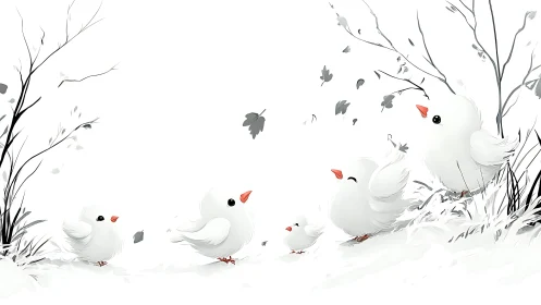 Snowflake sparrows tumble through a whispering winter meadow.