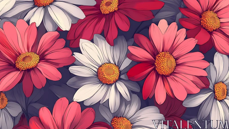Vibrant Daisy Garden Bursting with Pink, Red, and White Blooms.
