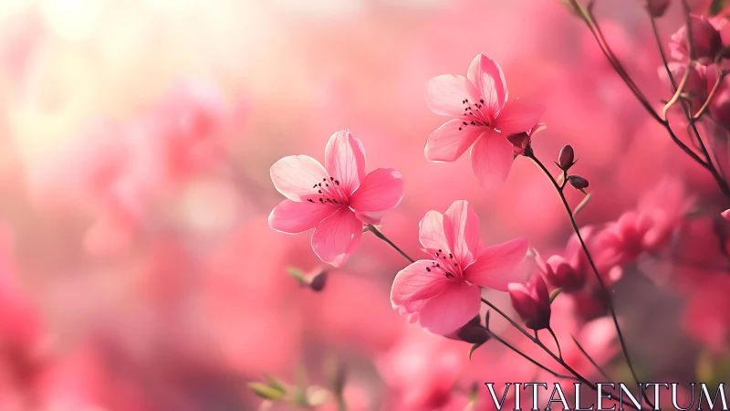 Delicate Pink Blossoms in Soft-Focus Garden Setting.