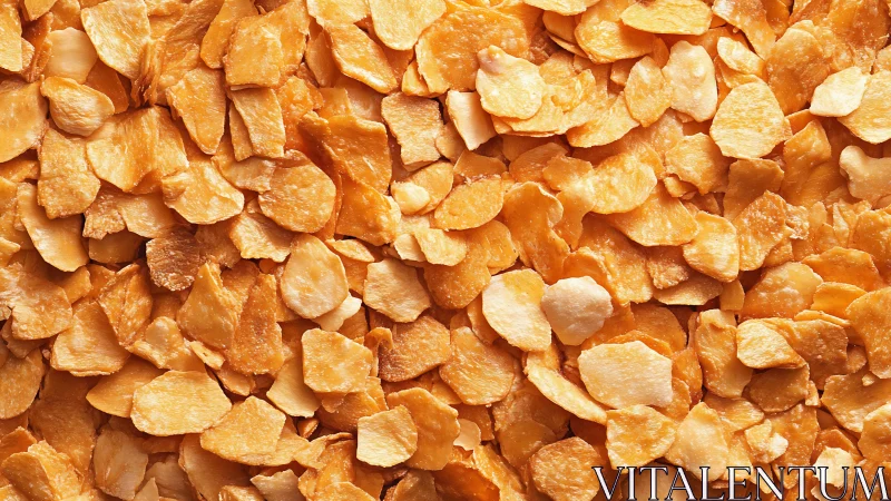 Crisp toasted cereal flakes in uniform golden closeup view.