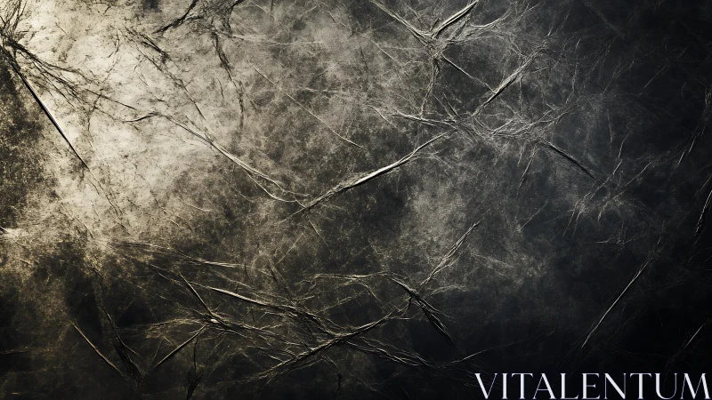 Textured dark surface with intersecting fine linear cracks.