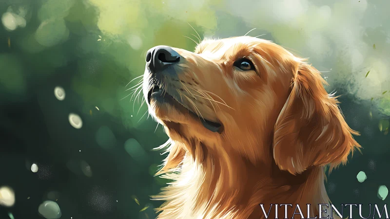 Golden retriever portrait rendered in soft outdoor lighting.