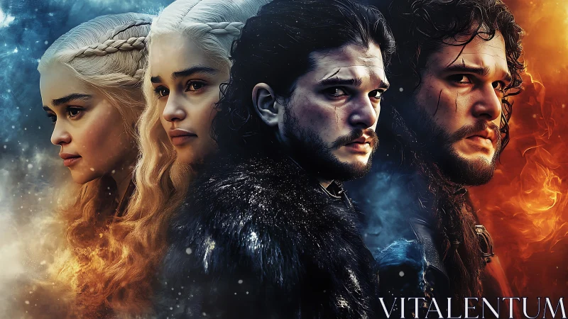 Elemental heroes stand between shimmering fire and frost