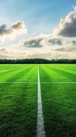 Wide open soccer field waits calmly under a glowing sky