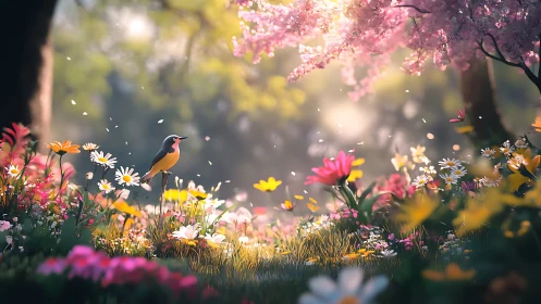 Garden Sanctuary: Where Songbirds and Blooms Dance Together.