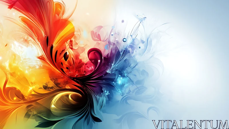 Colorful swirls meeting cool light in a dreamy embrace.