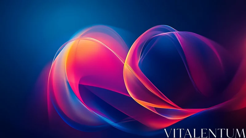 Neon light ribbons curve across deep gradient blue field.