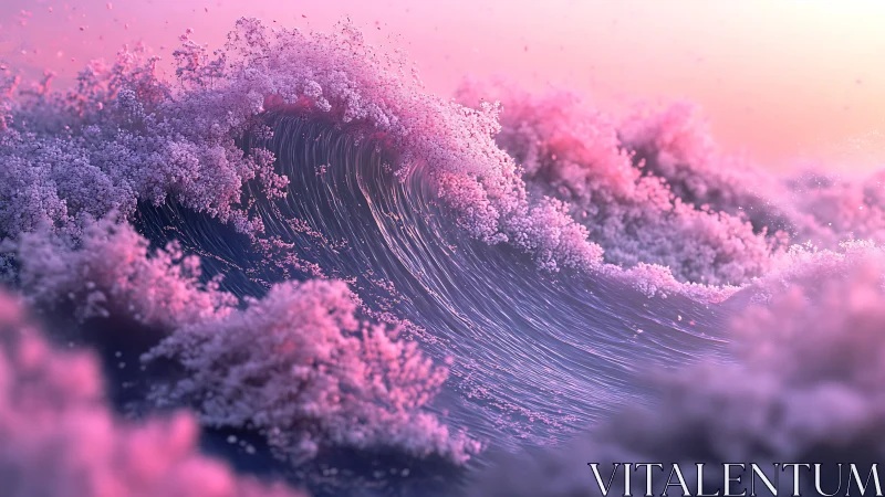 Chromatic ocean wave with volumetric pink foam simulation.