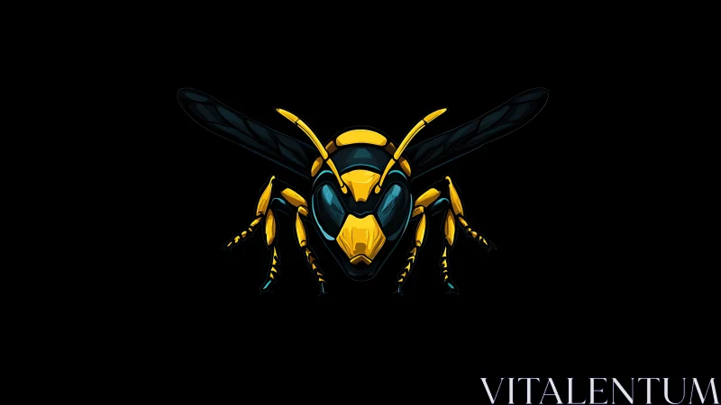 Vector-engineered yellow jacket frontal view on black field.