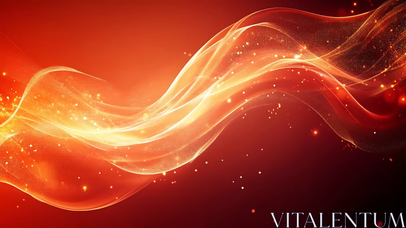 Flowing Light Streams Through Warm Red and Gold Waves